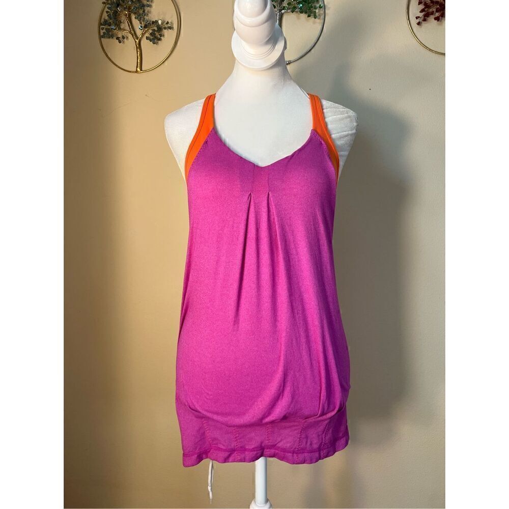 Lululemon Pink Orange Practice Freely Tank Heathered Ultra Violet Dazzling 4